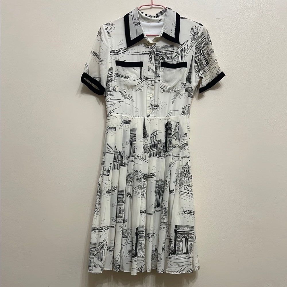 Elegant Black and White Printed Dress